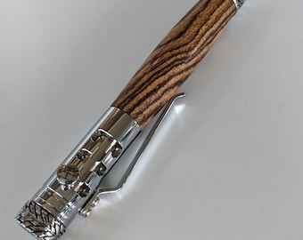 Chrome Gearshift Click Pen w/ Hububali Wood
