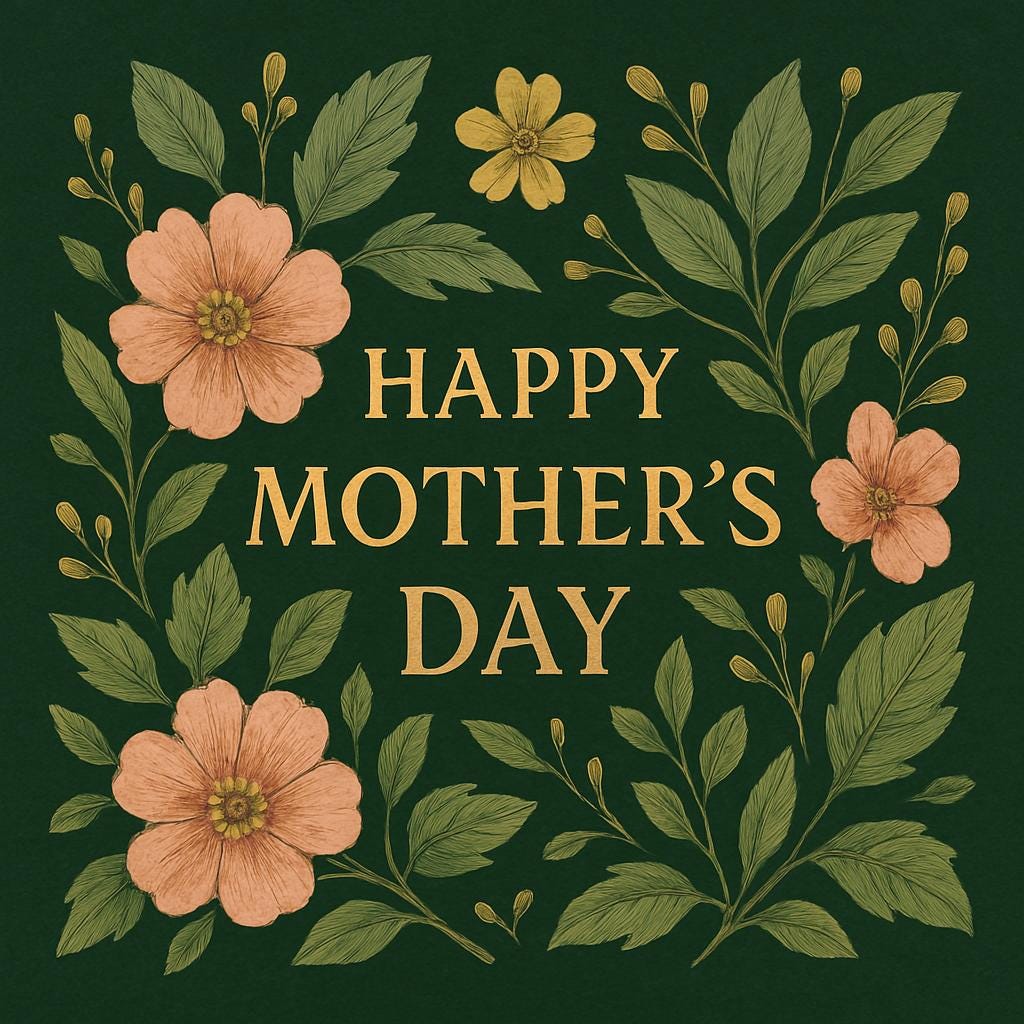 Vintage Mother’s Day Botanical Art - Dark Green & Gold Floral Wall Print Download for Mom