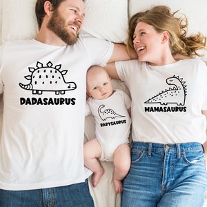 Mamasaurus T Shirt, Dadasaurus Gift Shirts, Babysaurus Bodysuit, Matching Family Outfit Tees, Dinosaur Theme Tote Bag, Dino Lover Kids Gifts