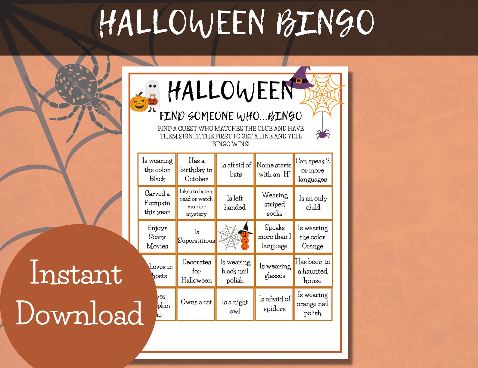 Halloween Bingo Game Halloween Bingo Card Halloween Game - Etsy