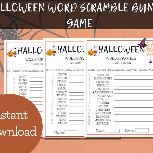 Halloween Word Scramble | Unscramble Words Game | Halloween Party Games | Fun Halloween Games | Halloween Games Adults Kids | Printable Game