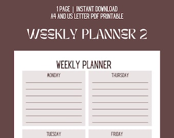 Planificador Semanal en PDF imprimible, Horario Semanal, Semana de un Vistazo, Agenda Semanal, Horario Semanal, Organizador Semanal, A4 y Carta de EE.UU.