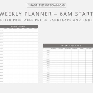 Printable PDF Weekly Schedule 6AM Start, Hourly Planner, Hourly Organiser, Timesheet, Time Log, Time Blocking, Timetable, Scheduler
