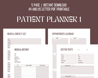 PDF imprimible Historia médica del paciente + Libro planificador de citas, Historia médica, Contactos médicos, Citas médicas, A4 y Carta de EE. UU.