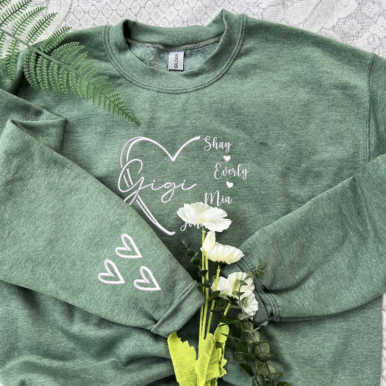 Embroidered Gigi Sweatshirt, Gigi With Grandkids Names Hoodie, Custom Grandma Sweatshirt, Gigi Grandmother Gifts, Mother's Day Gift image 2