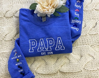 Embroidered Dad Hoodie With Kids Name, Dad Est Sweatshirt, Personalized Papa Sweatshirts, Pregnancy Announcement for Father,Gift For New Dad