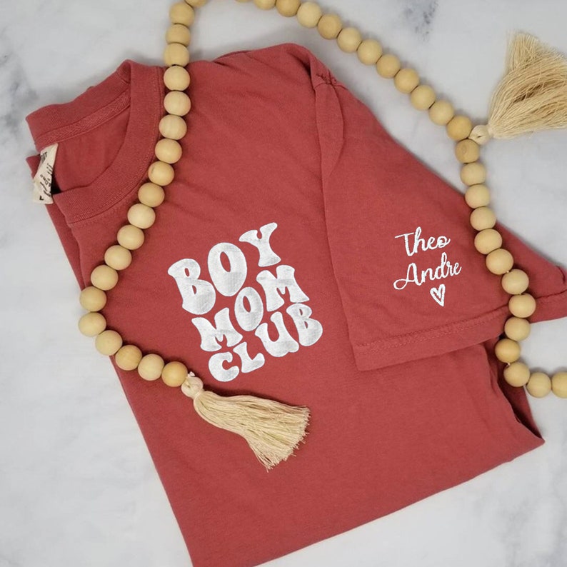 Boy Mom Club EMBROIDERED Sweatshirt, Comfort Colors® Mama Sweatshirt with Kids Name on Sleeve, Baby Shower Gift for Mom image 3