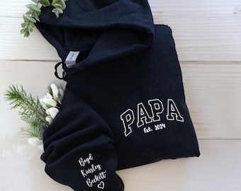 Dad Hoodie Personalized with Name and Year, Embroidered Papa Hoodie With Kids Name, Dad Est Sweatshirt, Expectant Dad Announcement