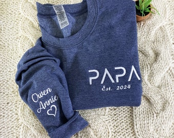 Embroidered Papa Sweatshirt with Kids Name, Dad Sweatshirt, Expectant Dad Announcement, Dad Hoodie, Personalized Dad Gift,New Dad Sweatshirt