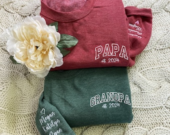 Personalized Grandpa Embroidered Sweatshirt With Kids Name, Dad Est Sweatshirt, Grandpa Hoodie, Pregnancy Announcement for Father