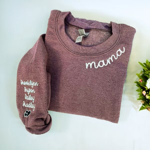 Custom Mama Sweatshirt with Kids Names Embroidered on Sleeve, Mama Sweatshirt, Personalized Mom Hoodie, Best Gift for New Mom