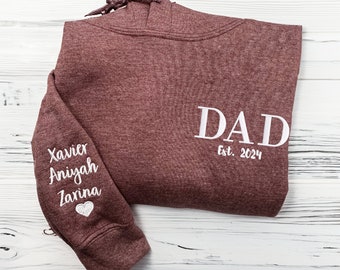 Embroidered Custom Dad Hoodie with Kids Name, Expectant Dad Announcement, Dad Sweatshirt, Personalized Dad Gift, Father's Day Gift
