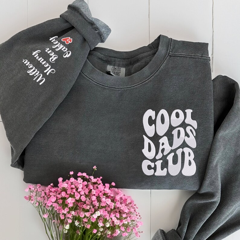 Comfort Colors® Cool Dads Club Sweatshirt with Name on Sleeve, Papa Sweatshirt, Cool Dad Hoodie, Father's Day Gift for Dad image 1