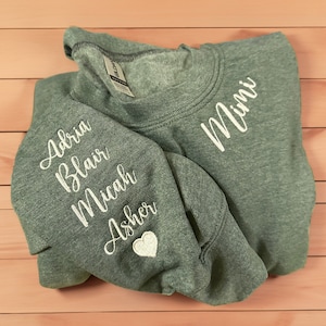 Custom Embroidered Mimi Sweatshirt with Grandkids Name, Personalized Grandma Shirt, Mimi Neckline, Christmas Gift for Mimi