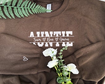 Custom Auntie Name Embroidered Sweatshirt, Aunt Hoodie, The Cool Aunt Sweatshirt, Personalized Gift for Aunt, Aunty Mothers Day Gift