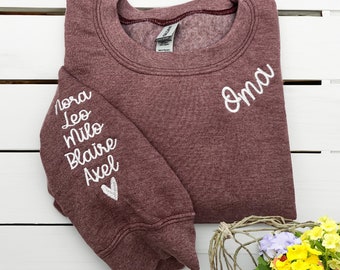 Embroidered Oma Sweatshirt with Kids Name, Grandmother Sweatshirt, Personalized Nana Sweatshirts, Gifts for Mom and Grandma, Mom To Be