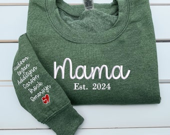 Embroidered Mama Est Sweatshirt with Kids Name, Mama Sweatshirt Embroidered, Personalized Nana Sweatshirts, Gifts for Mom and Grandma