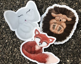 Kute Kritters Elephant Fox or Hedgehog Waterproof Sticker for Waterbottles, Laptops, Planners, Journals| Cute Stickers| Cute Animals | Vinyl