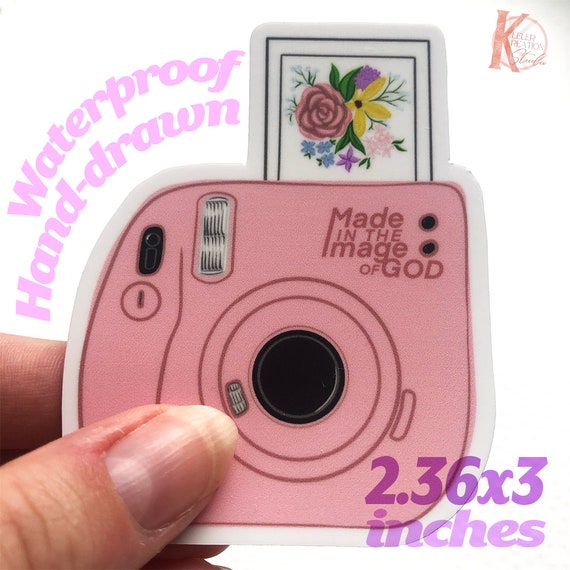 Pink Polaroid Camera Cute Sticker Quote: Made in the Image of