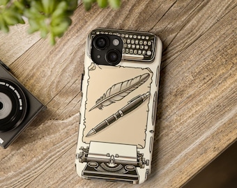 Vintage Typewriter Tough Phone Case, Retro Brown Author Writer Gift Accessory, Protective Case for Writers, Literary Phone Cover, Typewriter