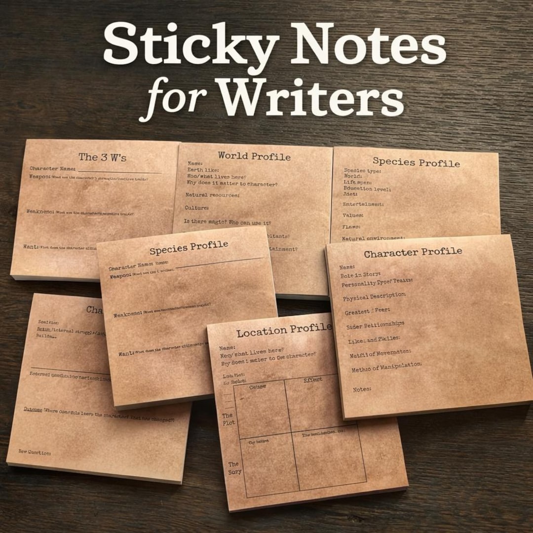 Sticky Note Plot Novel Planning Sticky Notes for Writers | Character Profile, Plot ...