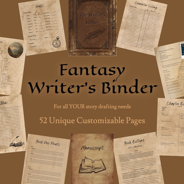 Fantasy Writer’s Binder, Outlines, Writing Template, Writing Toolkit, Character Profile, World Building, Chapter Outline, 3 Act Structure