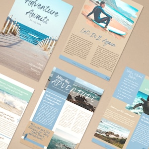 Beach Adventure Magazine, Travel Magazine Template, Canva Magazine Template, Magazine Templates, Design Template Magazine, Ebook Template
