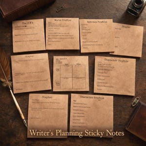 Conjunto de Notas Adesivas para Escritores | Modelos para Planejamento de Histórias | Blocos de Notas para Personagens, Enredo e Construção de Mundos para Autores