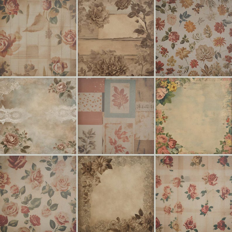 Vintage Paper Pattern Bundle: Floral, Damask, Retro Designs (digital ...