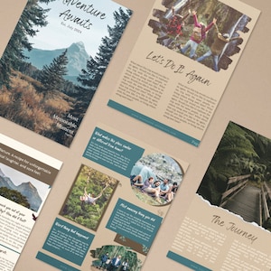 Revista Rustic Blue Adventure, Plantilla de revista de viajes, Plantilla de revista Canva, Plantillas de revista, Revista de plantillas de diseño, Digital