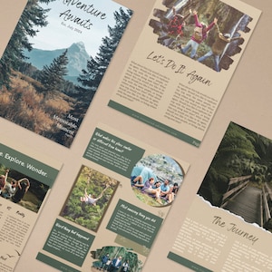 Revista Rustic Green Adventure, Plantilla de revista de viajes, Plantilla de revista Canva, Plantillas de revista, Revista de plantillas de diseño, Digital