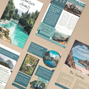 Revista de aventuras turquesa cálida, plantilla de revista de viajes, plantilla de revista Canva, plantillas de revista, revista de plantillas de diseño, libro electrónico