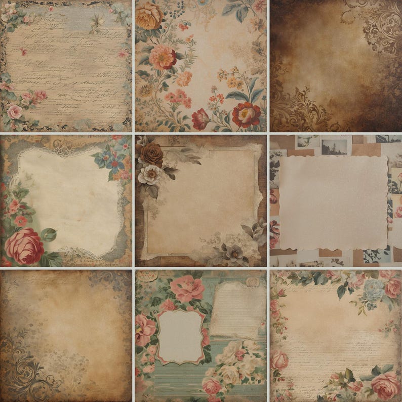 Vintage Paper Pattern Bundle: Floral, Damask, Retro Designs (digital ...