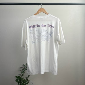 Vintage 90’s Single Stitch “Walk’in the USA” Dogwood Trailblazer White Graphic T-Shirt - XL