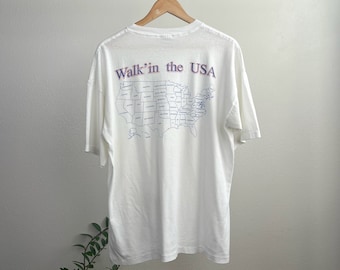 Vintage 90’s Single Stitch “Walk’in the USA” Dogwood Trailblazer White Graphic T-Shirt - XL