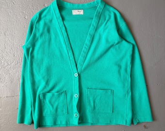 Vintage 1980’s LL Bean Made in USA Teal Outdoors Cardigan Sweater - Medium/Large