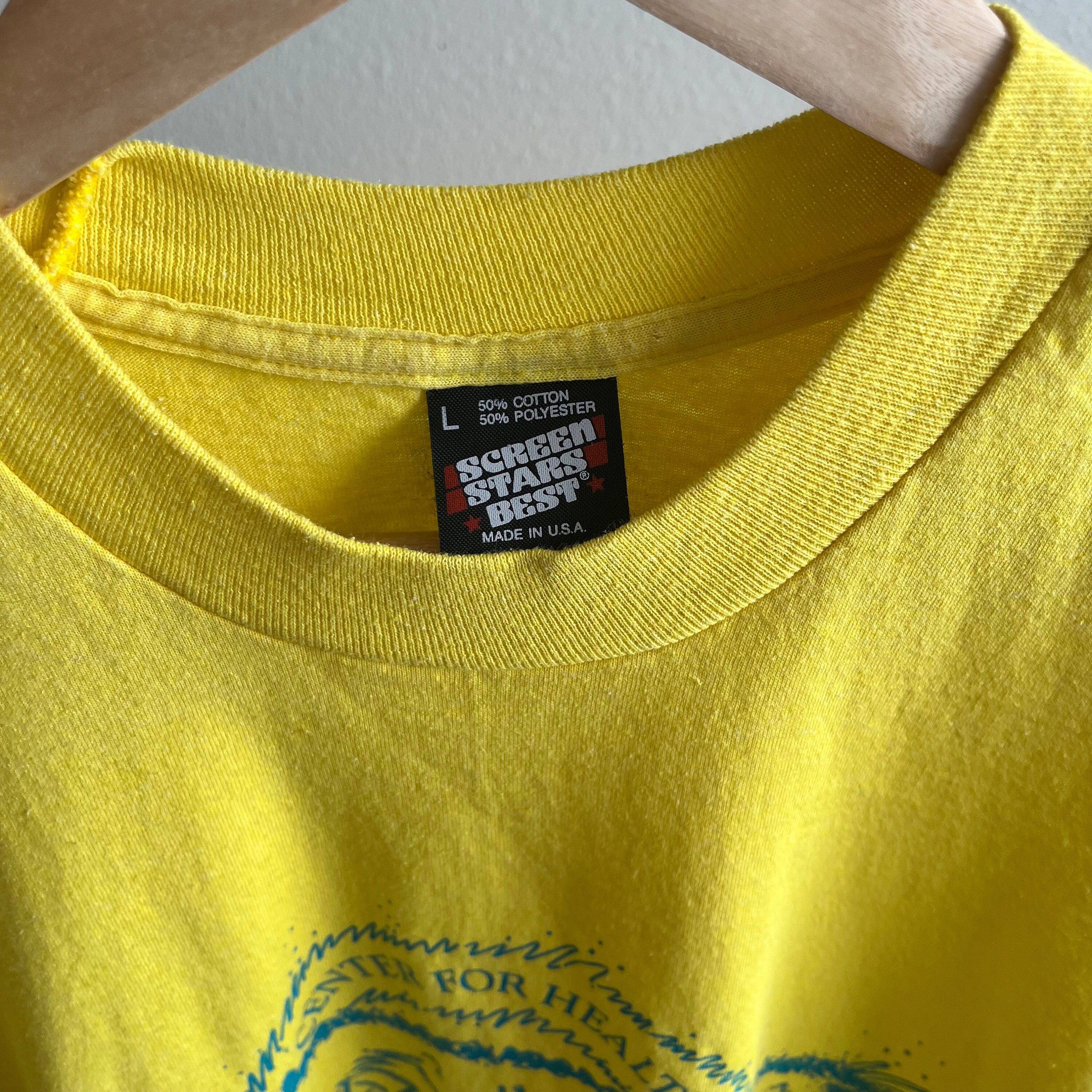 Vintage 90's Single Stitch Bright Yellow Center for Health