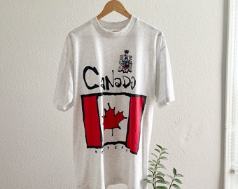 T-shirt graphique gris Montréal Canada à couture simple vintage des années 1990 - XL