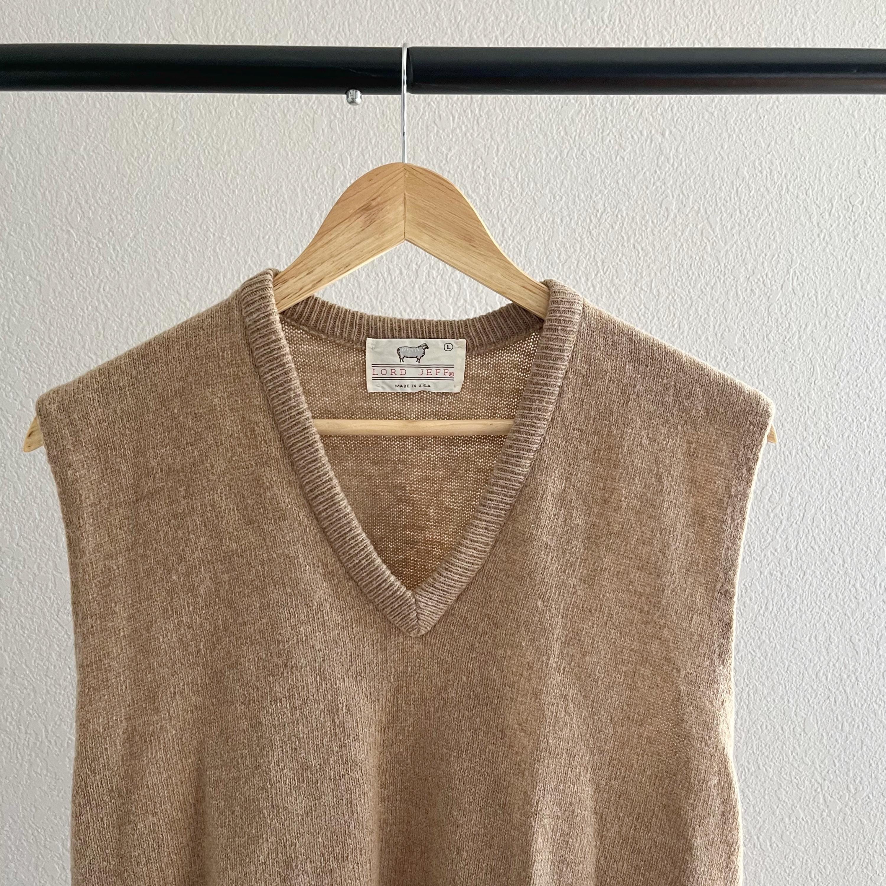 Vintage 1980's Knit Sweater Vest Lord Jeff Tan Sweatshirt