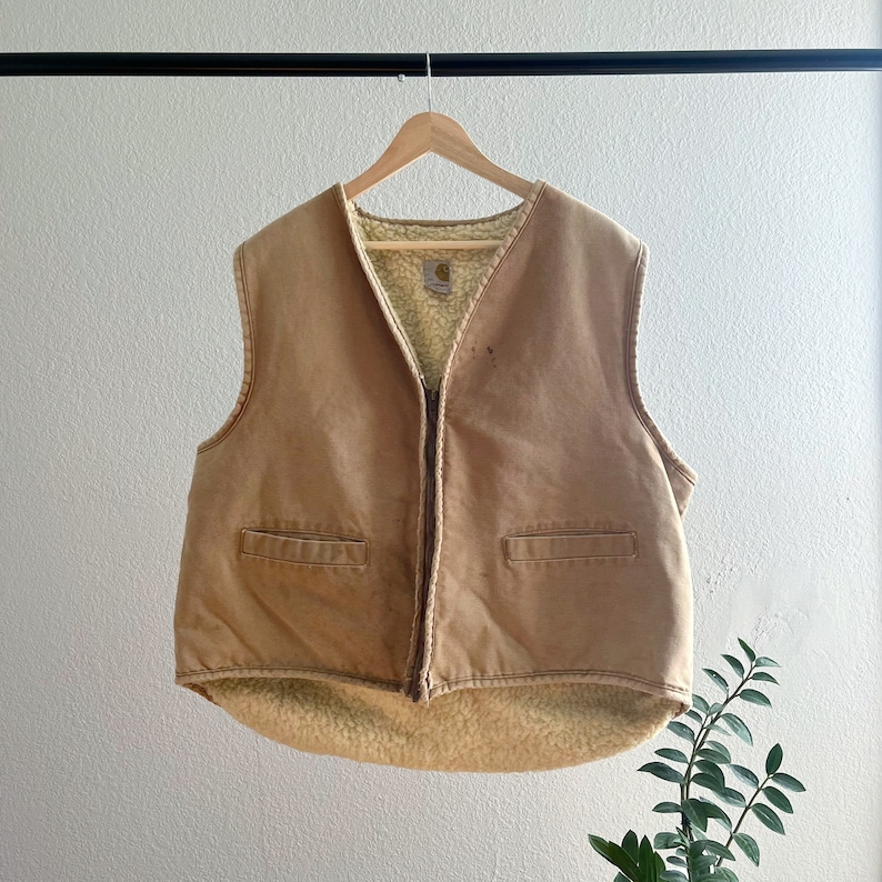 Vintage 90a Carhartt Workwear Distressed Lined Vest XXL image 1