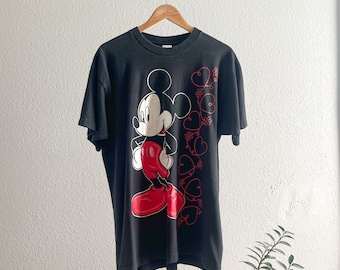 Vintage 1990’s Single Stitch Mickey Mouse Jerry Leigh Black Graphic T-Shirt - Large