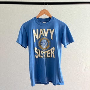 Vintage 1990’s Single Stitch Navy Sister Blue Graphic Tee Shirt - Medium