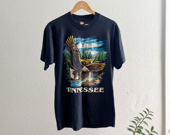 T-shirt graphique noir Tennessee Eagle à couture unique vintage des années 1990 - moyen/grand