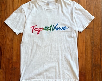 Vintage 1980’s Single Stitch Tropical Wave White Graphic Tee Shirt - Medium