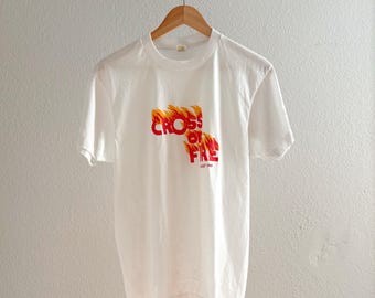 Vintage 1980’s Single Stitch Cross of Fire Minimalist Graphic Tee Shirt - Medium