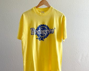 Vintage 1980/90’s Single Stitch Yellow Pedigree Graphic Tee Shirt - Large