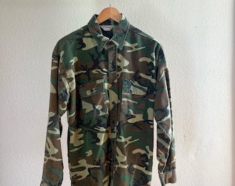 Vintage 1980’s Camo Flannel Minimalist Grunge Button Up Shirt - Large
