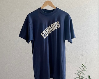 Vintage 90’s Single Stitch Sun Faded Edwards Navy Graphic T-Shirt - Large