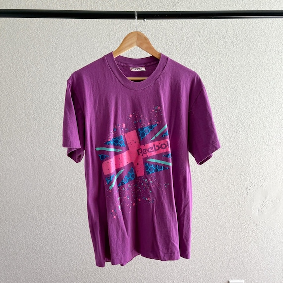 Reebok, Vintage 1990’s Single Stitch Reebok Purple Puff Print Graphic Tee Shirt - Medium