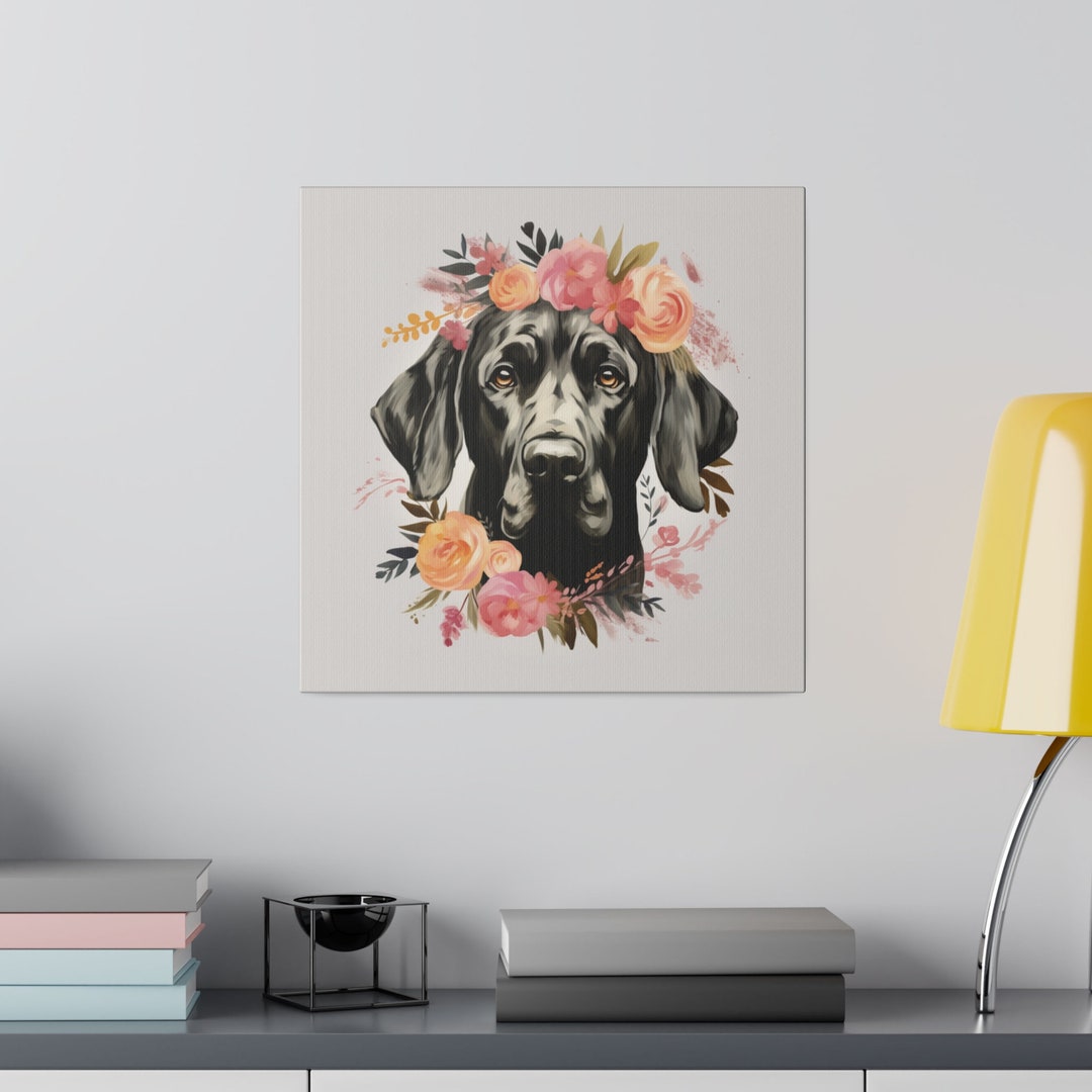 Dog Canvas, Great Dane Wall Art, Mastiff Dog Artwork, Boho Flowers Home